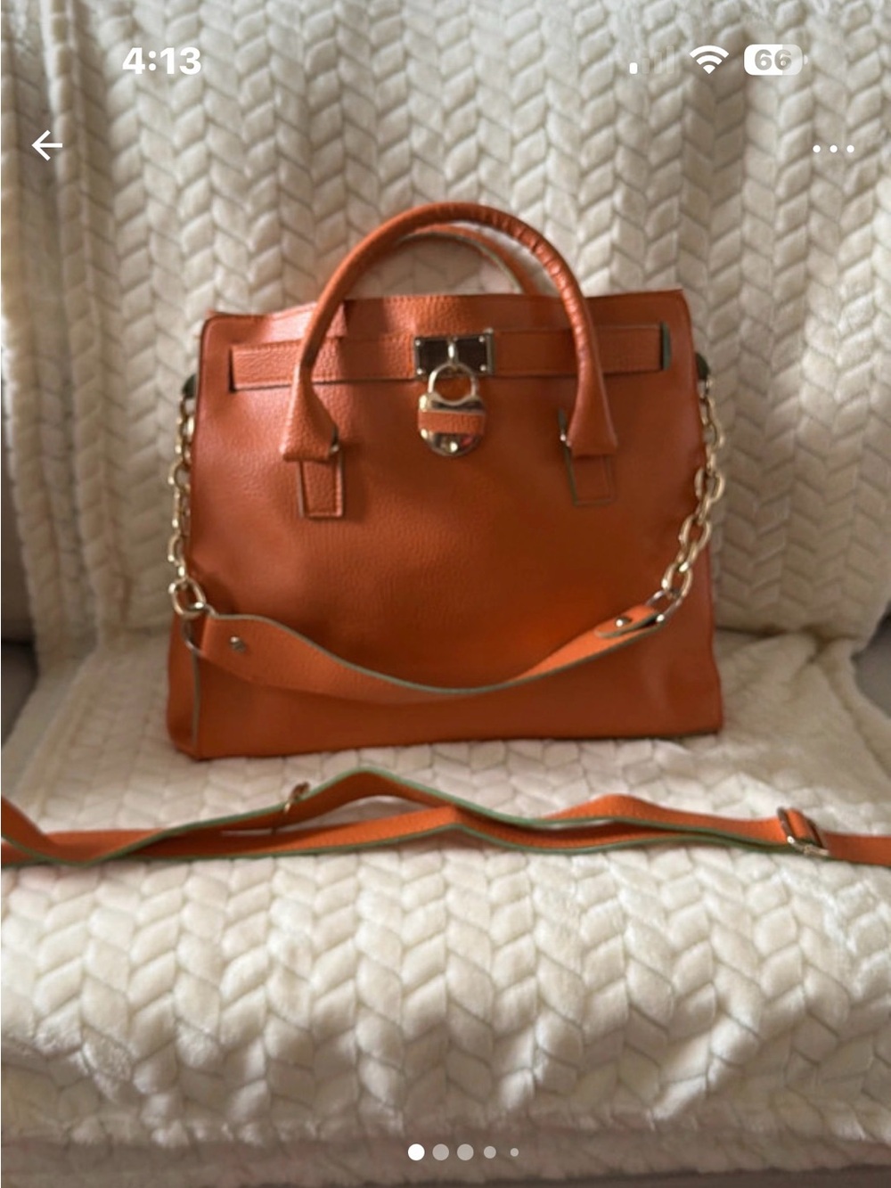 Classic Orange Satchel with Gold Chain Detail